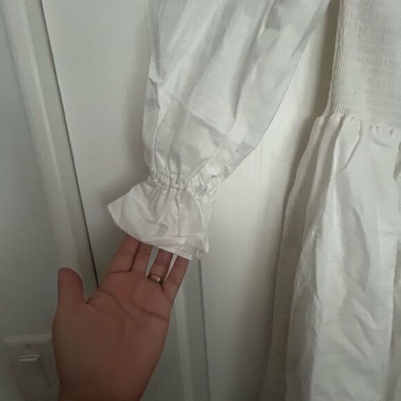 DOMENICA SHIRRED LONG SLEEVE MIDI DRESS - WHITE NWT Small - Picture 4 of 8